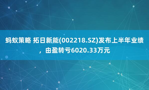 蚂蚁策略 拓日新能(002218.SZ)发布上半年业绩，由盈转亏6020.33万元
